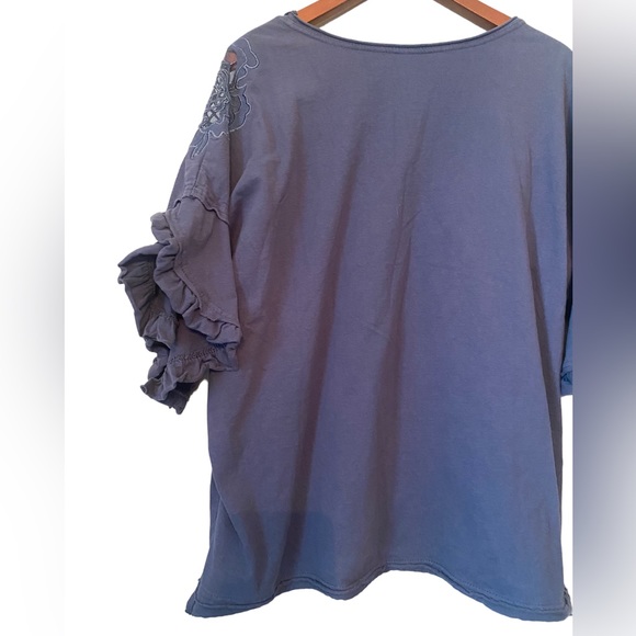 Hannah Blue Embroidered Floral Ruffled Sleeve Top - Picture 7 of 14